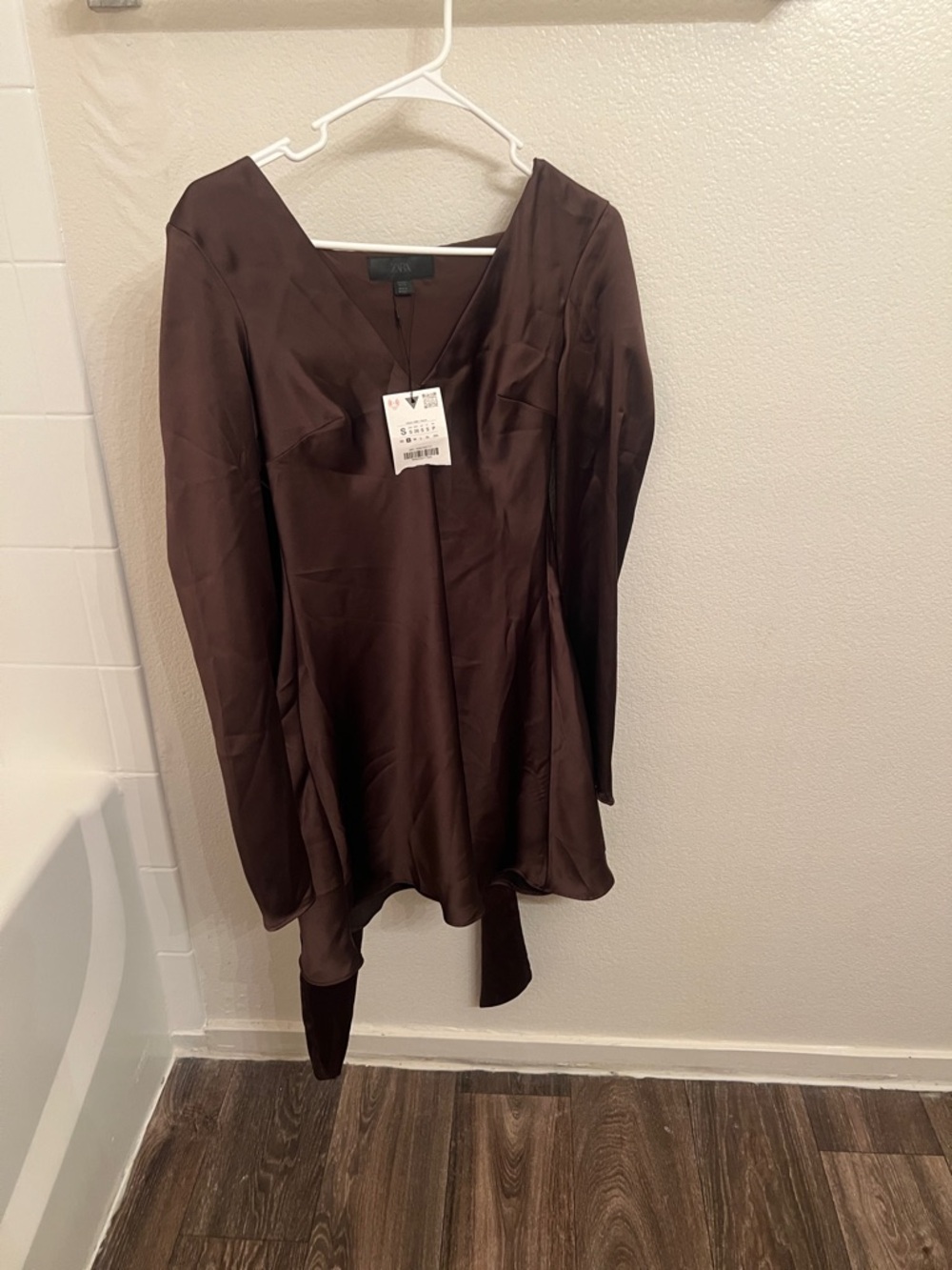 Zara Chocolate Brown Satin V-Neck Blouse